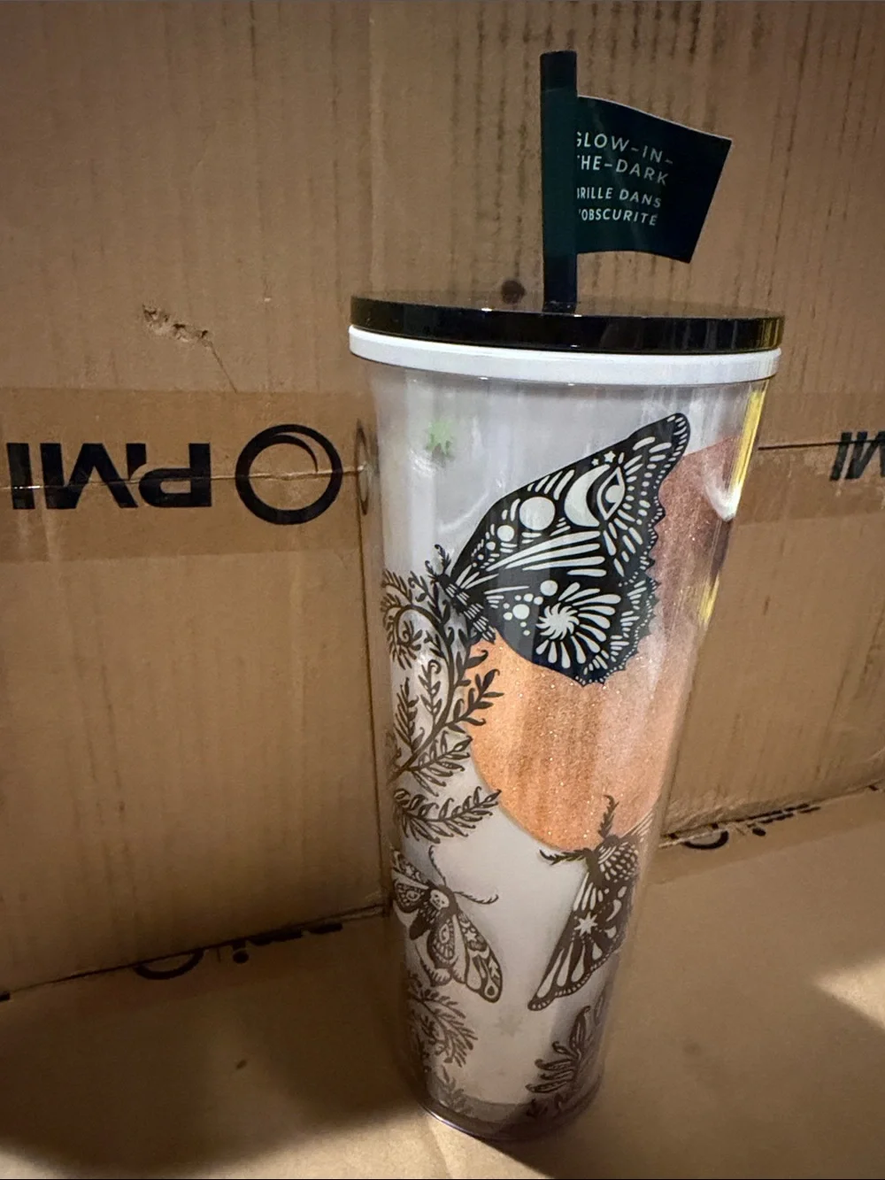 Starbucks White Travel Tumbler with Black Lid and Green Accents